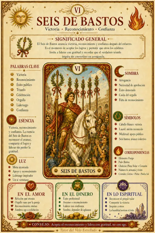 Ficha ilustrada de Seis de Bastos