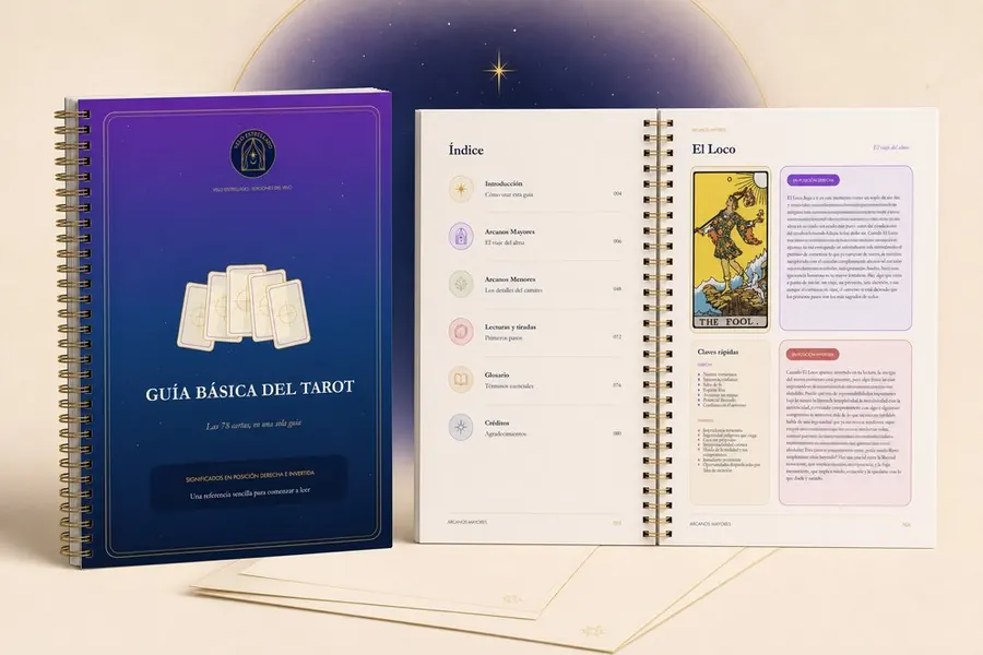 Tapa e interior de la Guía básica del Tarot